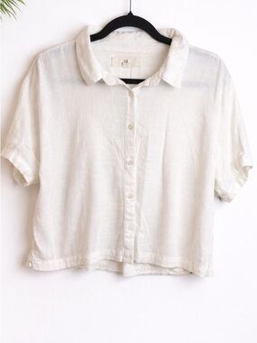 Thread & Supply White Linen Button Up Top Short Sleeve Relaxed Fit M